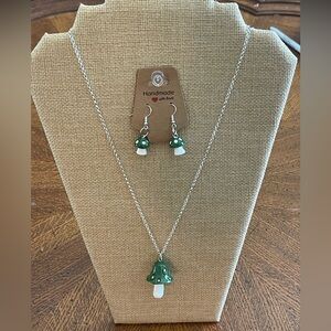 Handcrafted mushroom necklace with matching earrings